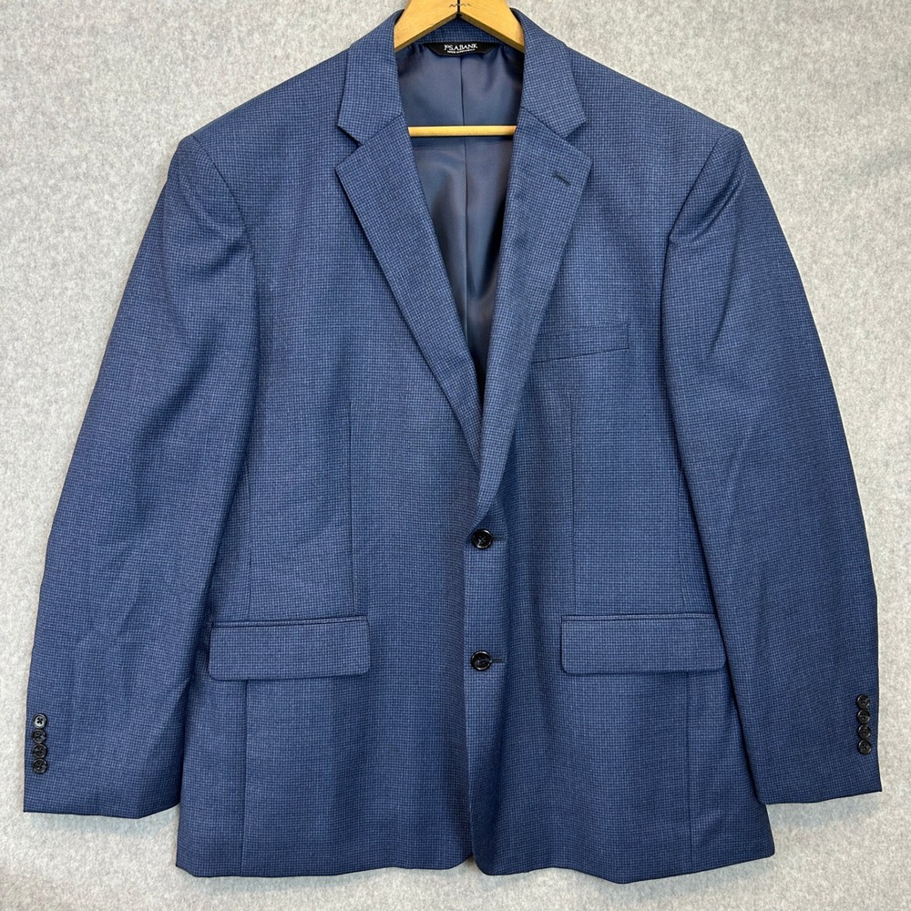 Jos A Bank Executive Sport Coat Blue Micro Houndstooth 100% Wool Mens 46 Regular